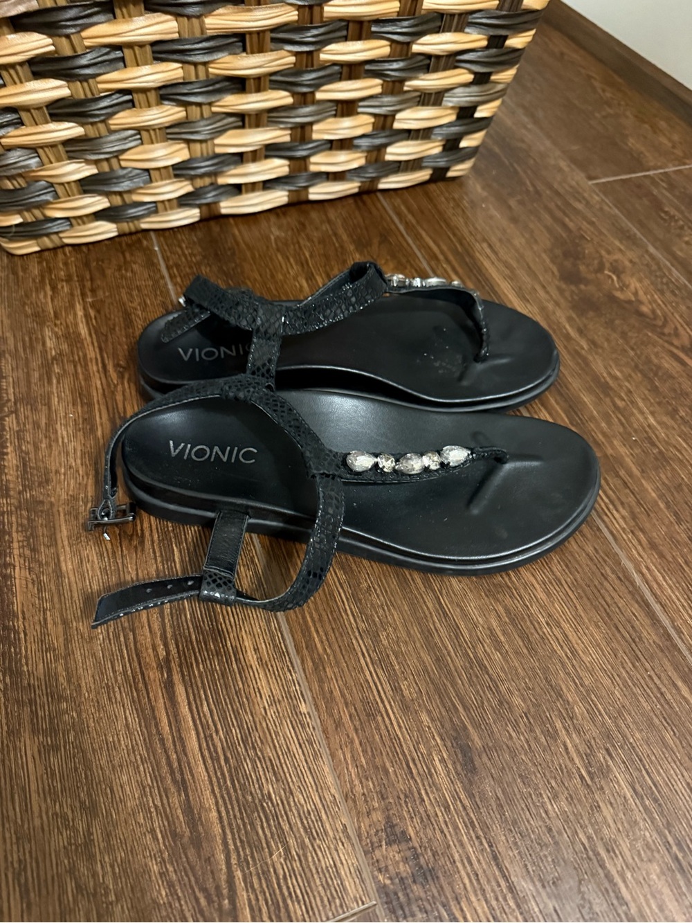 Vionic Black Jeweled Thong Sandals